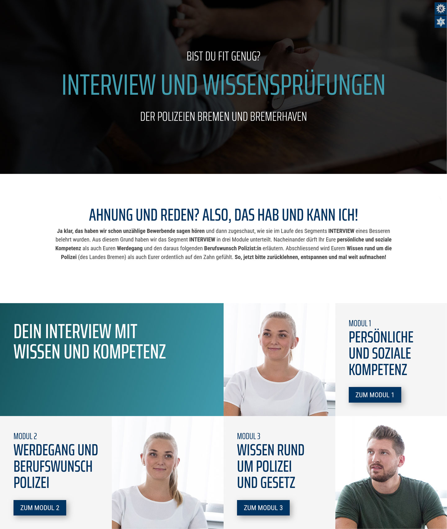Screenshot Seite Interviews
