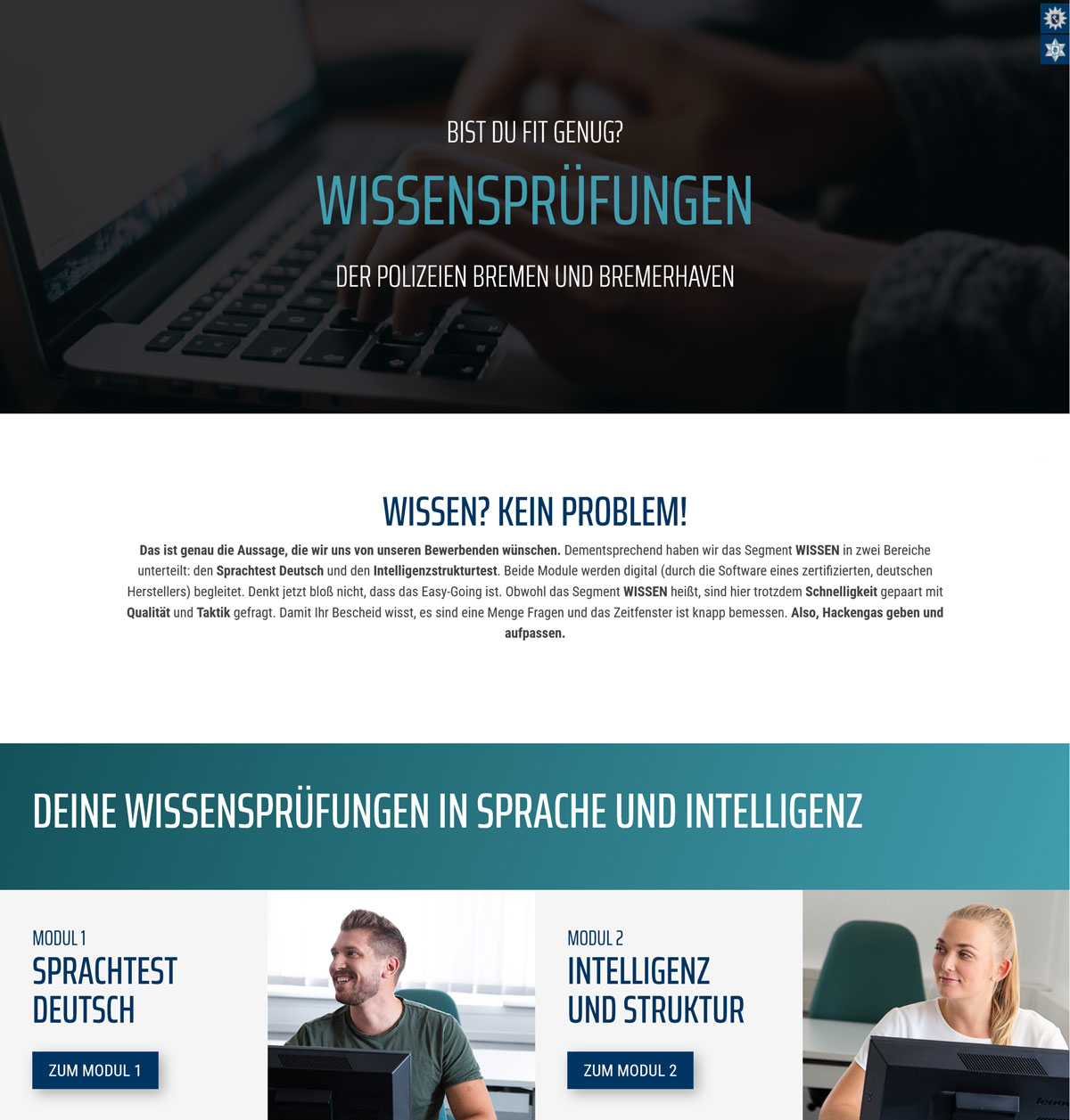 Screenshot Seite Wissensprüfungen